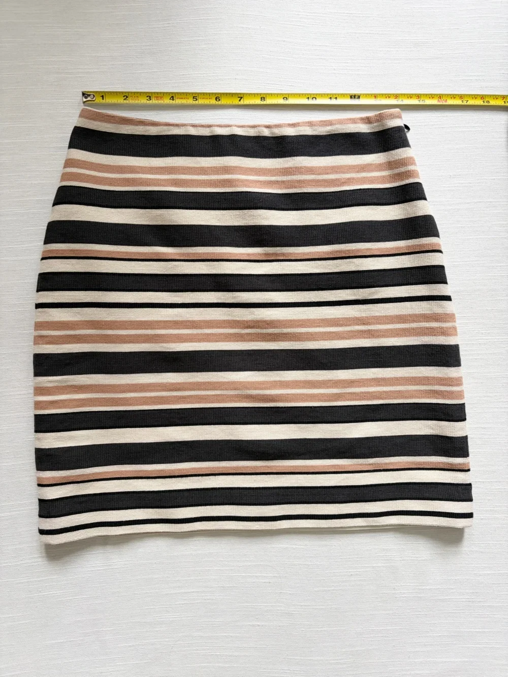 LOFT Striped Pencil Skirt in Dark Gray, Cream & Tan